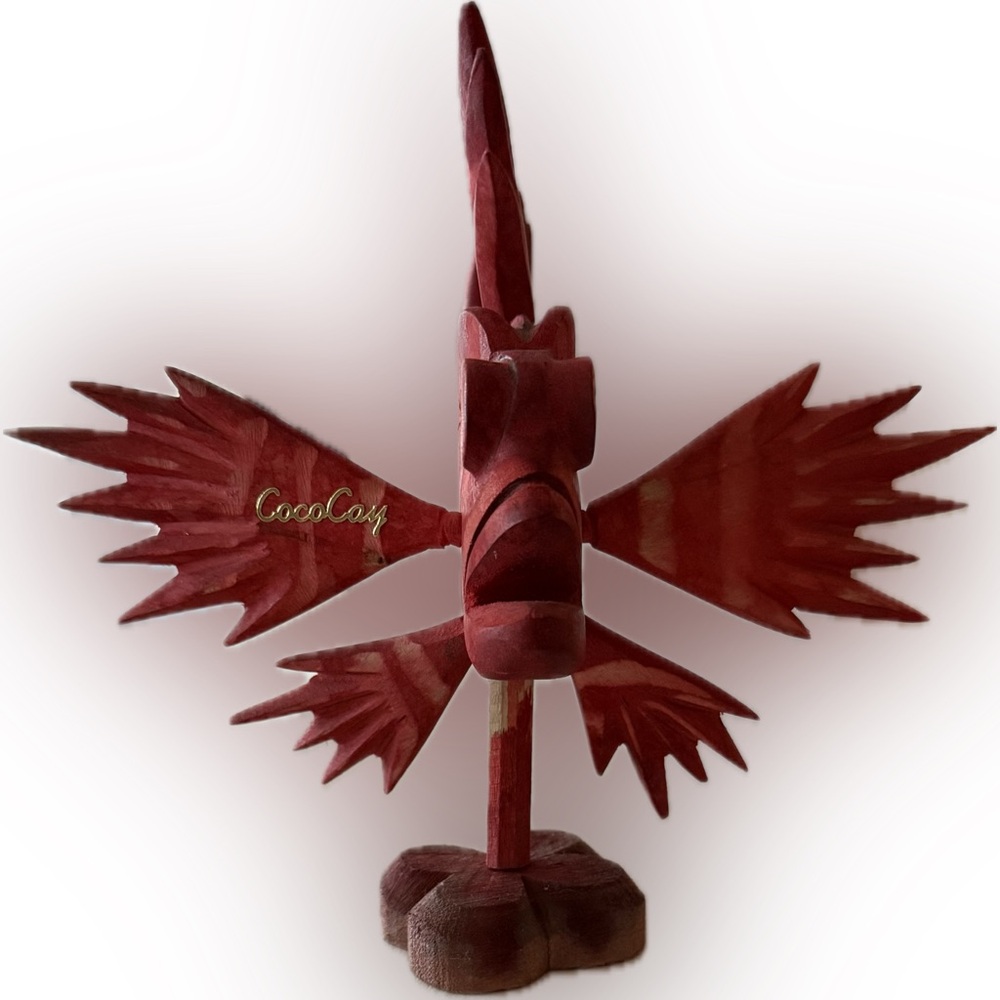Hand-Carved Wooden Fish Statue – CocoCay Souvenir – Red Tribal Style